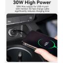 Vention Automobilinis Įkroviklis 2-Port USB A+C FFBH0 12-24V 30W 20V 2x30W Greitas Įkrovimas, Aliuminio, Pilkas