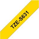 Brother TZe-S631 Laminēta līmlente, 8 m, 1.2 cm, melns uz dzeltena, ūdensizturīga, ekstra spēcīga pa&scaron;līmējo&scaron;a