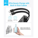 Kompakts un praktisks premium ārējais uzlādes akumulators ar 2 iebūvētiem USB-C un Lightning kabeļiem 10000 mAh 30 W balts A1680H21 Anker