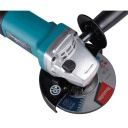 Makita 9558HNRZ угловая шлифовальная машина 840 Вт 125 мм 11 000 об/мин механический редуктор защита от случайного включения боковая рукоять блокировка шпинделя двойная изоляция чёрно-синий