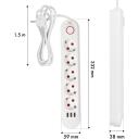 Maclean pagarinātājs MCE395 W, 110-240V AC, 50/60Hz, 2.1A, 5x F, 3x USB A, 1.5m, balts