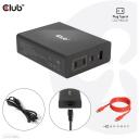 Club3D зарядное устройство CAC-1906 132W, 3 USB Type-C, 1 USB Type-A, 100-240V, PD 3.0, защита от перегрузки и короткого замыкания