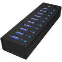 Raidsonic USB centrmezgls IB-AC6110, 10x USB 3.0, AC 120/230 V, melns, alumīnija korpuss, Plug & Play
