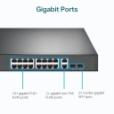 TP-Link TL-SG1218MP gigabitine rack-kommutator 16&times; PoE+ RJ45 2&times; mitte-PoE RJ45 2&times; combo SFP PoE eelarve 250 W Must