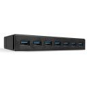 Lindy USB centras 43228, 7 USB 3.0 prievadai, BC 1.2 įkrovimas, juodas