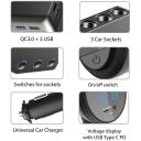 Maclean USB automobilių įkroviklis MCE218, 4xUSB, 12V-24V, 120W, 10.2A, 1m laidas, voltmetras, apsauga nuo perteklių
