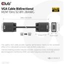 Club3D VGA kabelis CAC-1710 10m 28AWG, 2x VGA (D-Sub) vīrie&scaron;u, 1080p, zelta kontakti, apaļ&scaron; kabelis