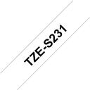 Brother Laminēta lente TZe-S231, 1,2 cm x 8 m, melna uz balta, TZe, termiskā pārnese, ekstra stipra līme