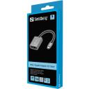 Sandberg USB-C Gigabit adapter 136-60, 2xUSB Type-C, 1xRJ45, hall, must, 35g