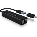 Raidsonic USB centrmezgls IB-HUB1419-LAN, 3xUSB 3.2 Gen 1, 1x10/100/1000, WOL, USB powered, alumīnija korpuss