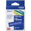 Brother Laminēta lente TZe-535, 8 m, 1.2 cm, balta uz zila, Termiskā pārnese, Izturīgs pret aukstumu, Izturīgs pret eļļu