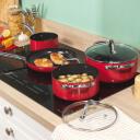 Russell Hobbs Riviera 4 daļu pannu komplekts RH03821, sarkans/melns, alumīnijs, 4 gab., visām plītīm, nepiedego&scaron;ais