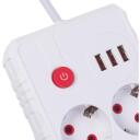 Maclean pagarinātājs MCE387 W, 2500W, 1.5m, 2x F, 3x USB A, balts, slēdzis, dro&scaron;ības aizsargs