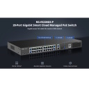 Ruijie RG-ES228GS-P | 28-Portu Gigabit Smart Cloud PoE+ Slēdzis — 4kV Pārsprieguma Aizsardzība, 56 Gbps Pārslēgšanas Jauda, Melns Dizains