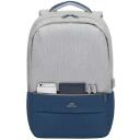 Rivacase Kuprinė 7567GREY/DARKBLUE, 17.3", 150mm, 780g, 1 priekinė ki&scaron;enė, USB prievadas, atsparus vandeniui, 2 &scaron;oninės ki&scaron;enės