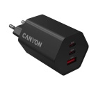 Compact wall charger with GaN technology 65 W total power 2×PD and 1×QC fast charging ports HEXAGON 65 GaN 65W EU Black CND-CHAHEX65B CANYON