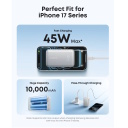 Super kompakts un jaudīgs premium ārējais uzlādes akumulators 10000 mAh 45 W ar USB-C PD un USB-A QC balts A1638H21 Anker