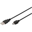 Digitus Savienojuma kabelis, 1.8 m, AK-300108-018-S, USB Type A uz USB Mini B, 1.8 m, melns, veidots, USB kabelis