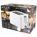 Adler Toaster AD 3216, 750 W, 2 pesa, plastkorpus, valge, automaatne v&auml;ljal&uuml;litus, pruunistamise reguleerimine