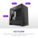 Nzxt Kaste H3 Flow CC-H31FB-01, 389mm, 225mm, 400mm, 1x120mm ventilators, 3x2.5" diski, 1x3.5" disks, 1x USB 3.2 Gen 2x2 Type-C
