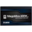 Zalman MegaMax 600W V2 ZM600-TXII, 600W, 200-240V, 50-60Hz, 5A, aktiivne PFC, 20+4 pin ATX, must