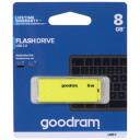 Goodram Pendrive UME2 8GB USB 2.0 UME2-0080Y0R11, 8GB, 20MB/s, 5MB/s, geltona, USB 2.0, raktų pakabuko anga