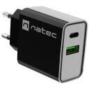 Natec Lādētājs RIBERA NUC-2062, 20W, 100-240V, 50/60Hz, 3A, 1xUSB-C, 1xUSB-A, ātrā uzlāde, universāls