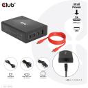 Club3D зарядное устройство CAC-1906 132W, 3 USB Type-C, 1 USB Type-A, 100-240V, PD 3.0, защита от перегрузки и короткого замыкания