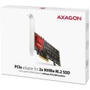 Axagon PCIe 2x NVMe M.2 valdiklis PCEM2-ND, 4000 MB/s, M.2, 2 SSD, RAID, 180 x 64 x 20 mm, laikiklis įtrauktas