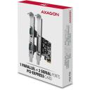 Axagon Adapter PCEA-PSN 1x paralleel DB25, 2x RS-232 DB9 250 kBd, PCIe 5 Gbit/s, CE, RoHS