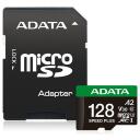 Adata microSDXC UD128GUI3V30A2SP-RA1 128GB, skaitymo greitis 180MB/s, ra&scaron;ymo greitis 160MB/s, UHS U3, V30, A2, atsparus vandeniui