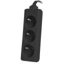 Lanberg pikendus PS0-03E-0300-BK, 3m, 3xCEE 7/5, 1xCEE 7/7, 10A, must