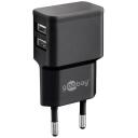 Goobay strāvas adapteris Dual USB lādētājs 44951, 2xUSB 2.0, 5V, 2.4A, 12W, melns, ātrā uzlāde