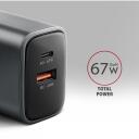Axagon lādētājs ACU-PQ67 67W, 2xUSB-A 30W, USB-C 67W, strāvas adapteris, ātrā uzlāde, aizsardzība pret pārslodzi