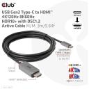 Club3D Видео кабель адаптер CAC-1587 USB Gen2 Type-C на HDMI 3м, 8K@60Hz, 4K@120Hz, HDR10+, DSC1.2
