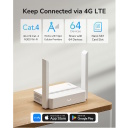 N300 4G LTE Cat4 maršrutētājs 300Mbps WiFi Nano SIM VPN joslas bloķēšana Balts Cudy LT300
