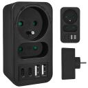 Maclean muciņa x2 + 4xUSB, MCE249 F/B, 100-240VAC, 50-60Hz, 2xUSB-A, 2xUSB-C PD 20W, 1x16A, 1x6A, melna