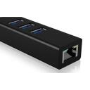Raidsonic USB centrmezgls IB-HUB1419-LAN, 3xUSB 3.2 Gen 1, 1x10/100/1000, WOL, USB powered, alumīnija korpuss