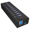 Raidsonic USB centrmezgls IB-AC6110, 10x USB 3.0, AC 120/230 V, melns, alumīnija korpuss, Plug & Play