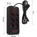 Maclean pagarinātājs MCE389 B, 2500W, 1.5m, 6x F, 4x USB-A, 1x USB-C, melns, 50/60Hz