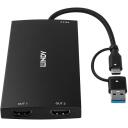 Lindy I/O keitiklis 43430 USB Type A ir C į Dual HDMI 4K60, 1 USB-C, 1 USB 3.2, juodas