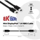 Club3D Mini DisplayPort kaabel CAC-1164 2m, 32.4Gbps, 8K @ 60Hz, HBR3, 3 kihilist kaitset, must