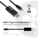 Club3D USB Type-C kuni DP 1.4 8K60Hz M/M 1.8m, 3840 x 2160p @ 120Hz, aktiivne video muundur, must