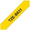 Brother TZe-S631 Laminēta līmlente, 8 m, 1.2 cm, melns uz dzeltena, ūdensizturīga, ekstra spēcīga pa&scaron;līmējo&scaron;a