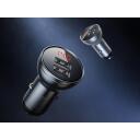 Baseus automobilių įkroviklis su ekranu TZCCBX-0G, 24W, 2xUSB, 4.8A, 1.2m 3-in-1 laidas, aliuminis, nailonas
