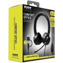Port Connect Ērta biroja austiņas 901605, 20-20kHz, 32&Omega;, Iebūvēts mikrofons, Vadu savienojums, Melna