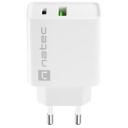 Natec Lādētājs RIBERA NUC-2061, 20W, 100-240V, 50/60Hz, 3A, 1xUSB-A, 1xUSB-C, ātrā uzlāde, universāls