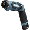 Makita Дрель DF012DSE, 7,2В, 2x1,5Ач, 21+ уровней крутящего момента, 6мм дерево, 5мм сталь, 2 скорости, зарядное, кейс