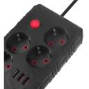 Maclean pagarinātājs MCE393 B, 2500W, 3m, 4x F, 3x USB A, melns, 110-240V AC 50/60Hz, slēdzis