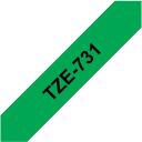 Brother TZe-731 laminēta lente, 8 m, 1,2 cm, melns uz zaļa, termiskā pārnese, izturīgs pret skrāpējumiem, ūdensizturīgs